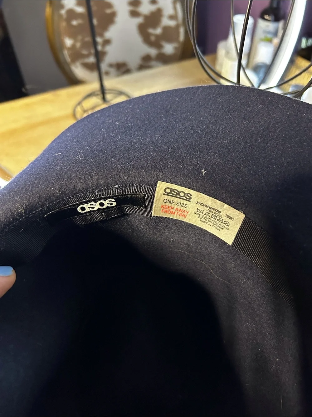 ASOS Navy Wide Brim Wool Felt Hat with Black Ribbon
